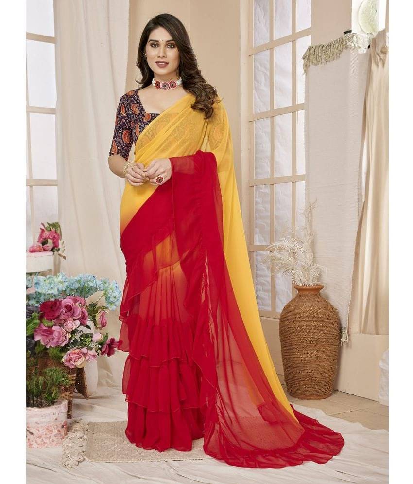 BLEESBURY Georgette Dyed Saree With Unstitched Blouse Piece ( Red ) BLEESBURY Georgette Dyed Saree With Unstitched Blouse Piece ( Red )