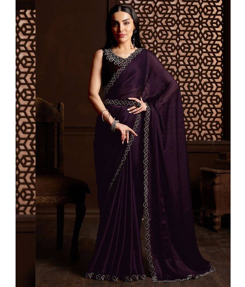    			BLEESBURY Satin Embellished Saree With Unstitched Blouse Piece ( Purple )