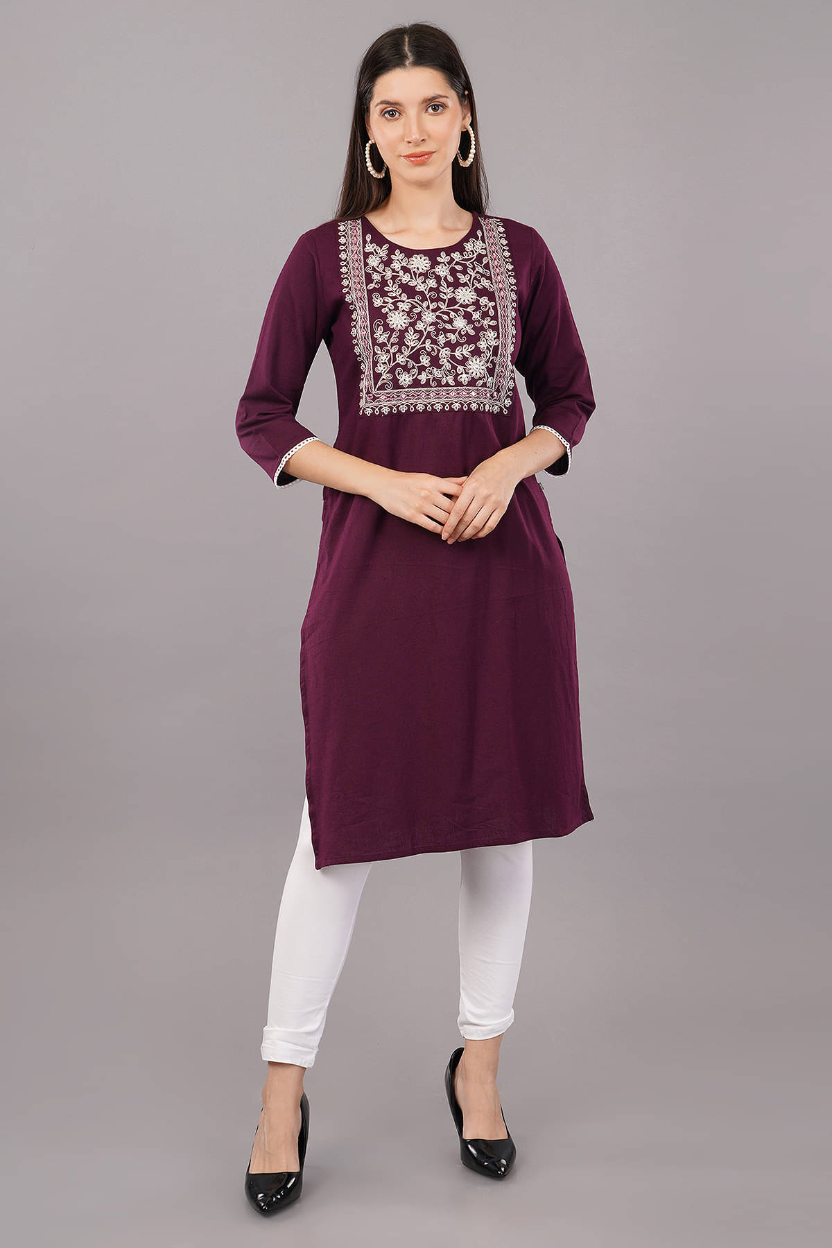     			Shruthi Viscose Embroidered Straight Women's Kurti - Wine ( Pack of 1 )