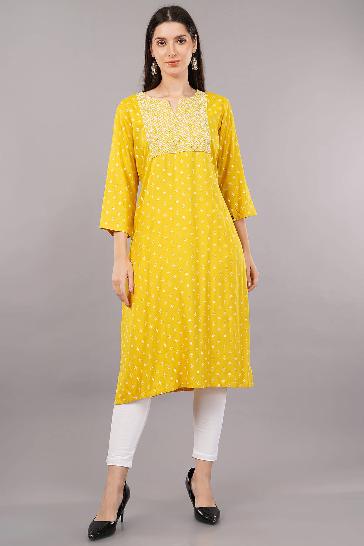     			Shruthi Viscose Printed Straight Women's Kurti - Yellow ( Pack of 1 )