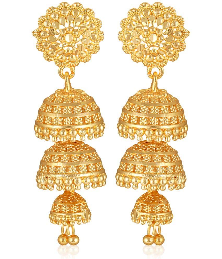 VIVASTRI Golden Jhumki Earrings ( Pack of 1 ) - Earrings | Buy online on ZillyBuy