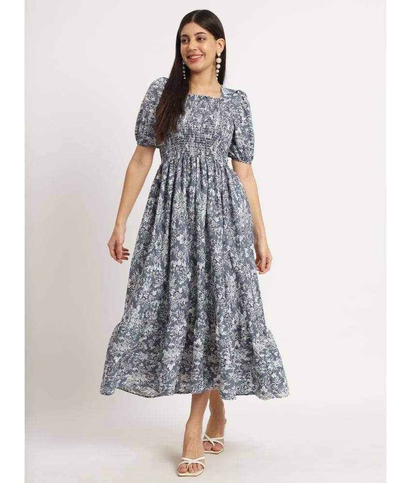 ZWERLON Women Polyester Printed Fit & Flare Dress ( Blue ) ZWERLON Women Polyester Printed Fit & Flare Dress ( Blue )