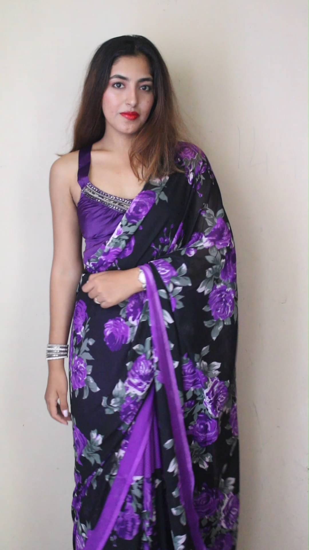 ANAND SAREES Georgette Printed Saree With Unstitched Blouse Piece ( Purple ) ANAND SAREES Georgette Printed Saree With Unstitched Blouse Piece ( Purple )