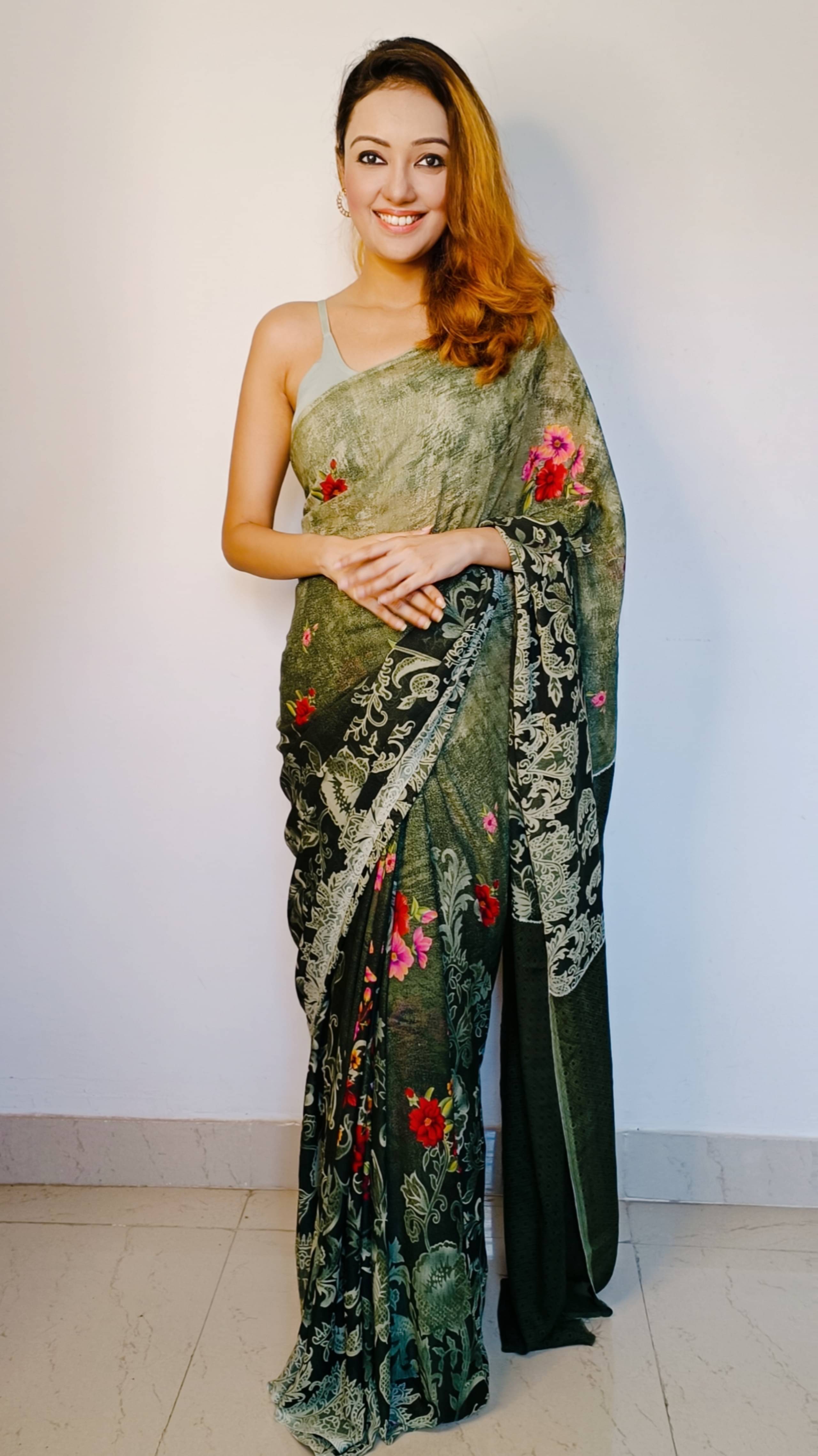     			ANAND SAREES Georgette Printed Saree With Unstitched Blouse Piece ( Green )