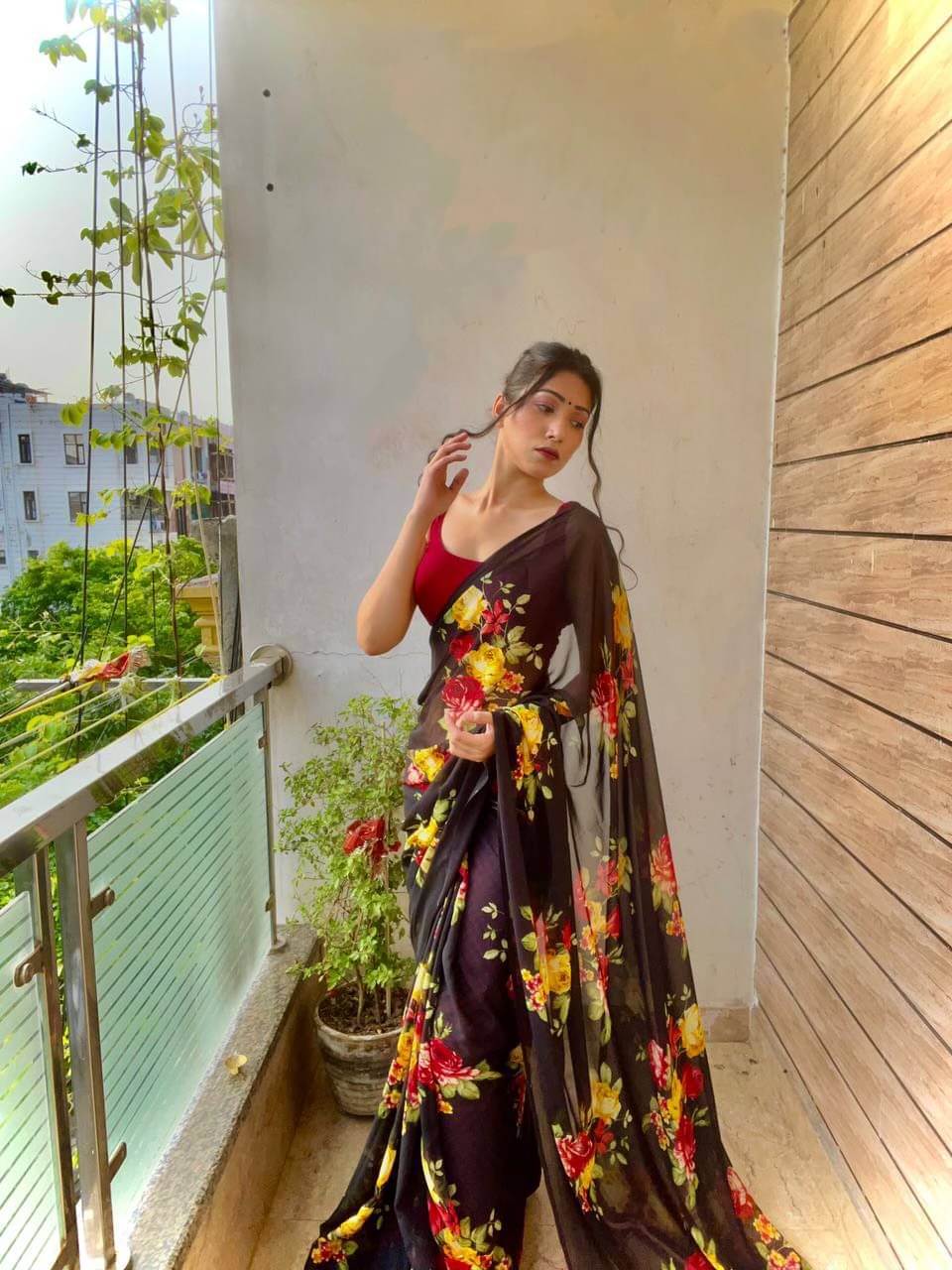     			ANAND SAREES Georgette Printed Saree With Unstitched Blouse Piece ( Black )
