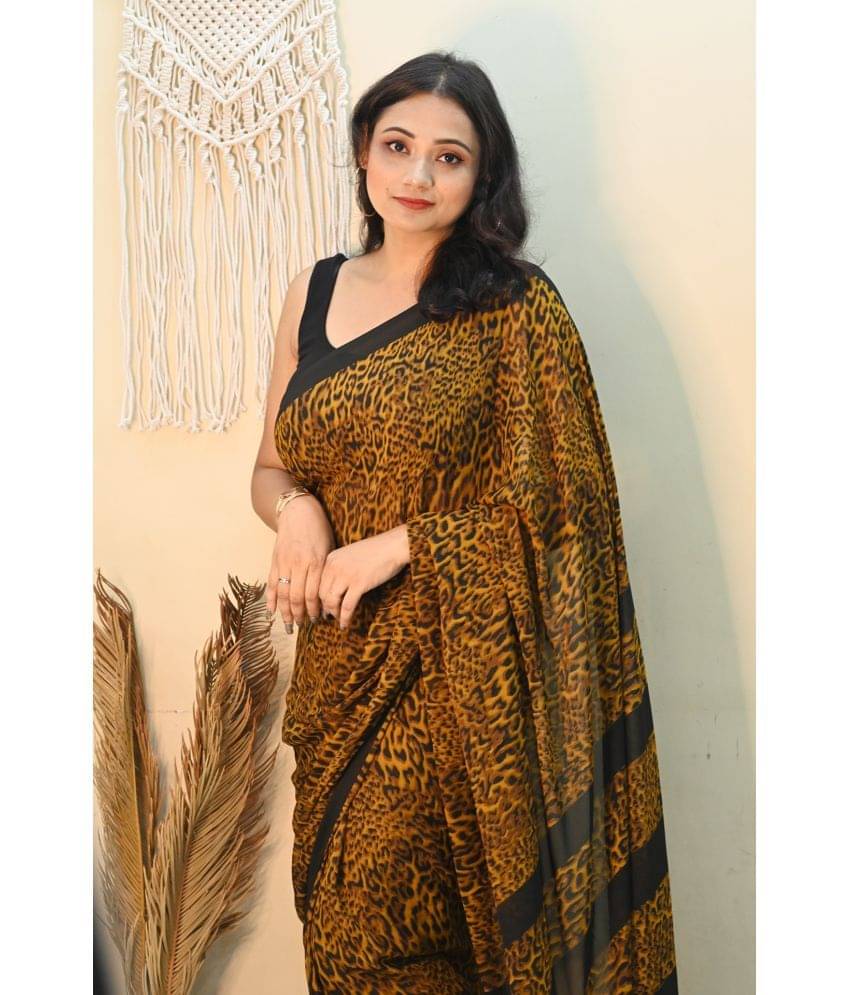     			ANAND SAREES Georgette Printed Saree With Unstitched Blouse Piece ( Mustard )