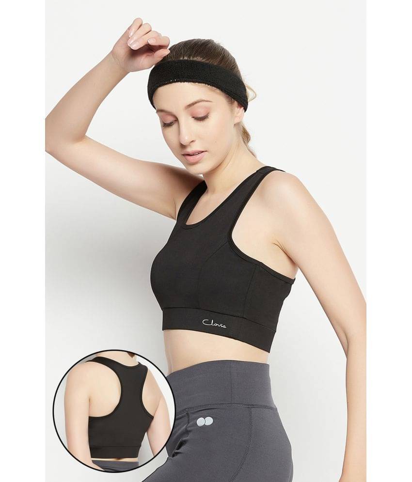 Clovia Black Polyester Removable Padding Women's Sports Bra ( Pack of 1 ) Clovia Black Polyester Removable Padding Women's Sports Bra ( Pack of 1 )