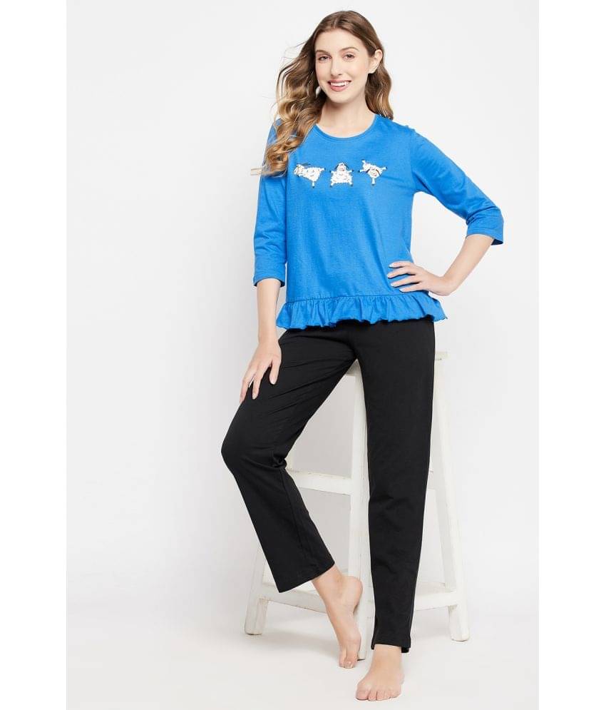     			Clovia Blue Cotton Women's Nightwear Nightsuit Sets ( Pack of 1 )