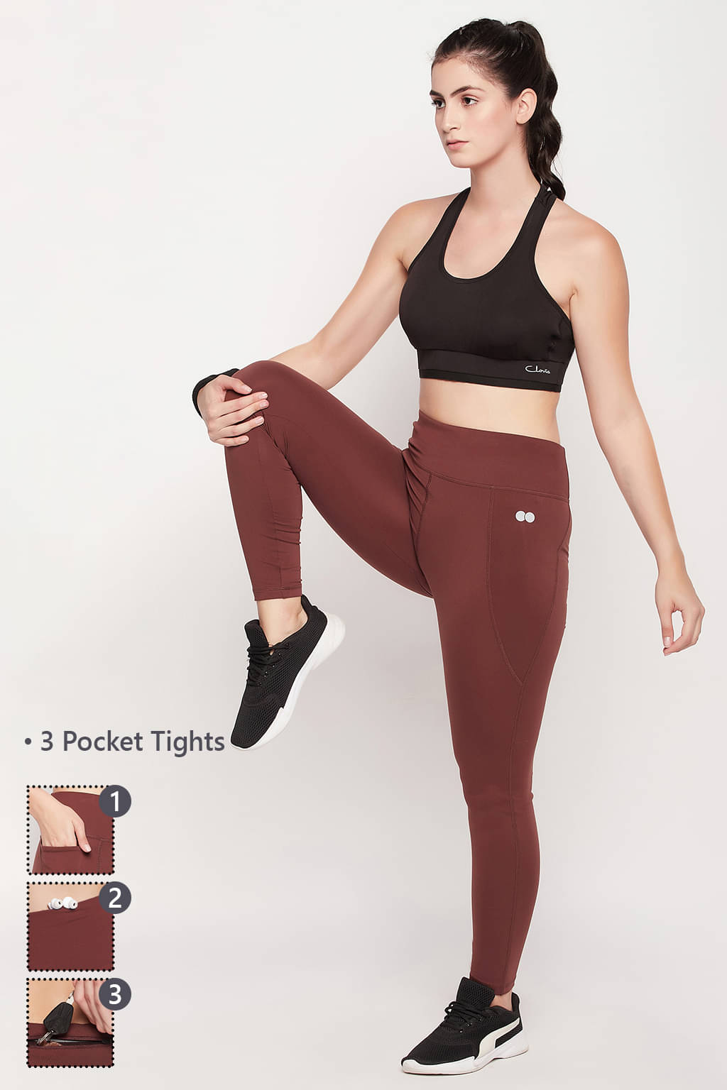     			Clovia Brown Polyester Solid Tights - Single