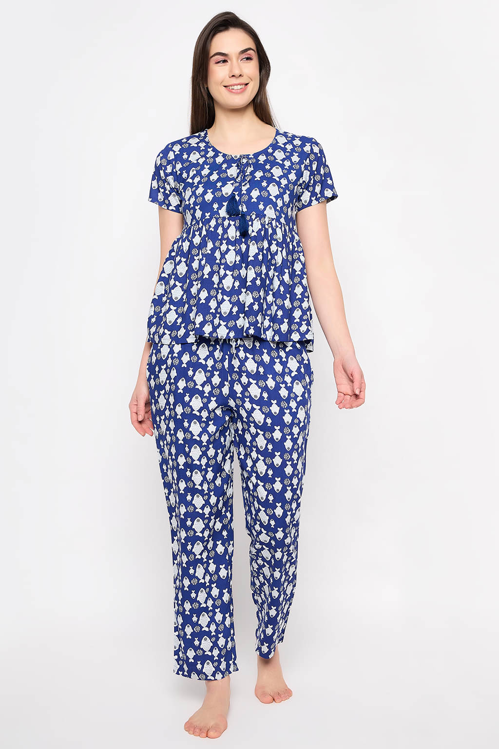     			Clovia Navy Blue Rayon Women's Nightwear Nightsuit Sets ( Pack of 1 )