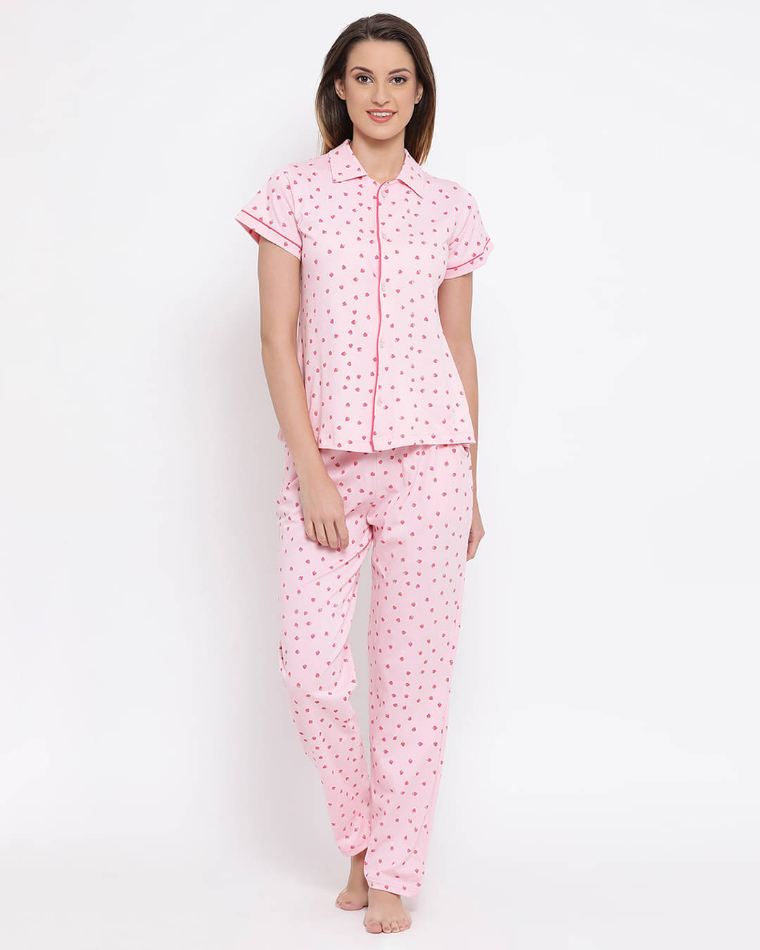     			Clovia Pink Cotton Women's Nightwear Nightsuit Sets ( Pack of 1 )
