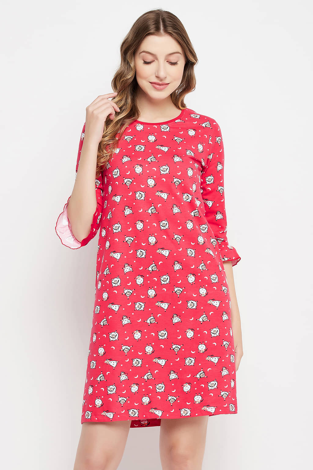Clovia Red Cotton Women's Nightwear Night Dress ( Pack of 1 ) - Nightwear & Loungewear | Buy online on ZillyBuy