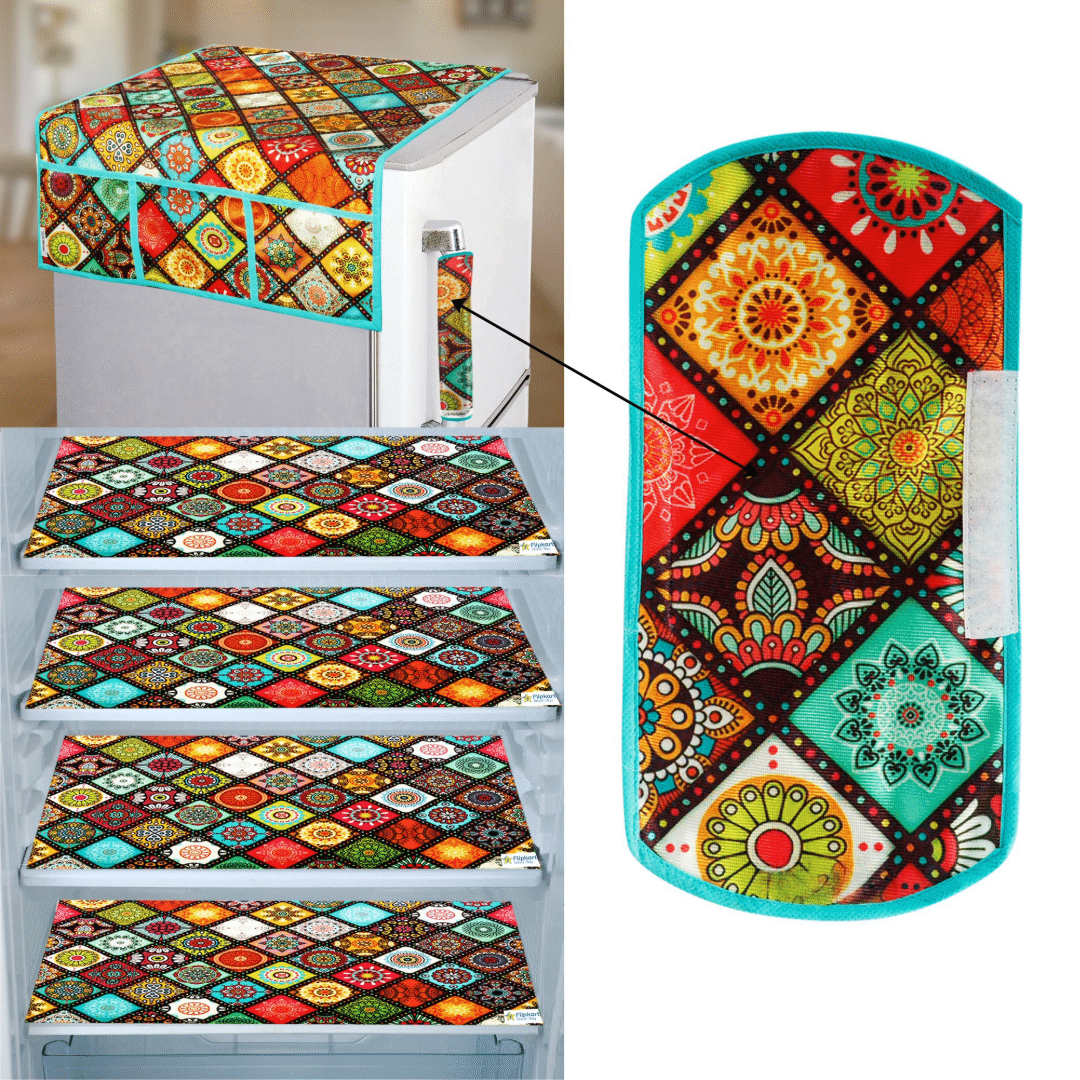 Crosmo Polyester Abstract Fridge Mat & Cover ( 64 18 ) Pack of 6 - Multicolor Crosmo Polyester Abstract Fridge Mat & Cover ( 64 18 ) Pack of 6 - Multicolor