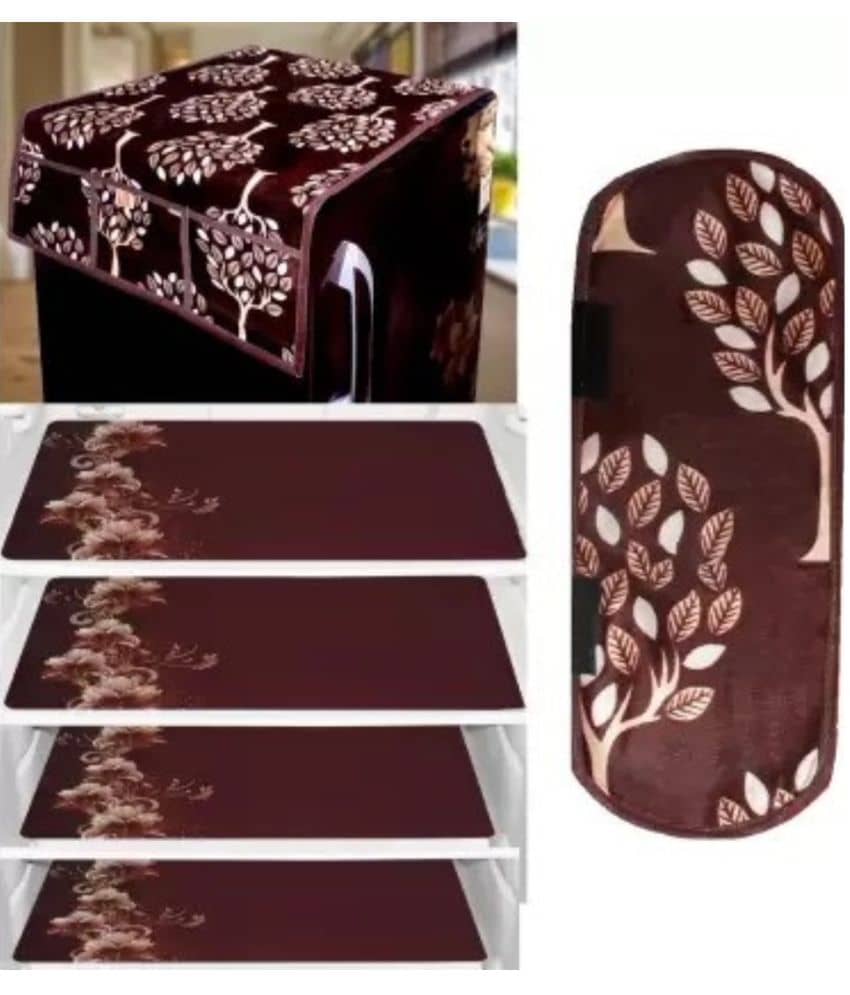 Crosmo Polyester Floral Printed Fridge Mat & Cover ( 64 18 ) Pack of 6 - Brown