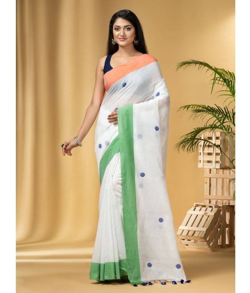     			Desh Bidesh Cotton Self Design Saree With Unstitched Blouse Piece ( White )