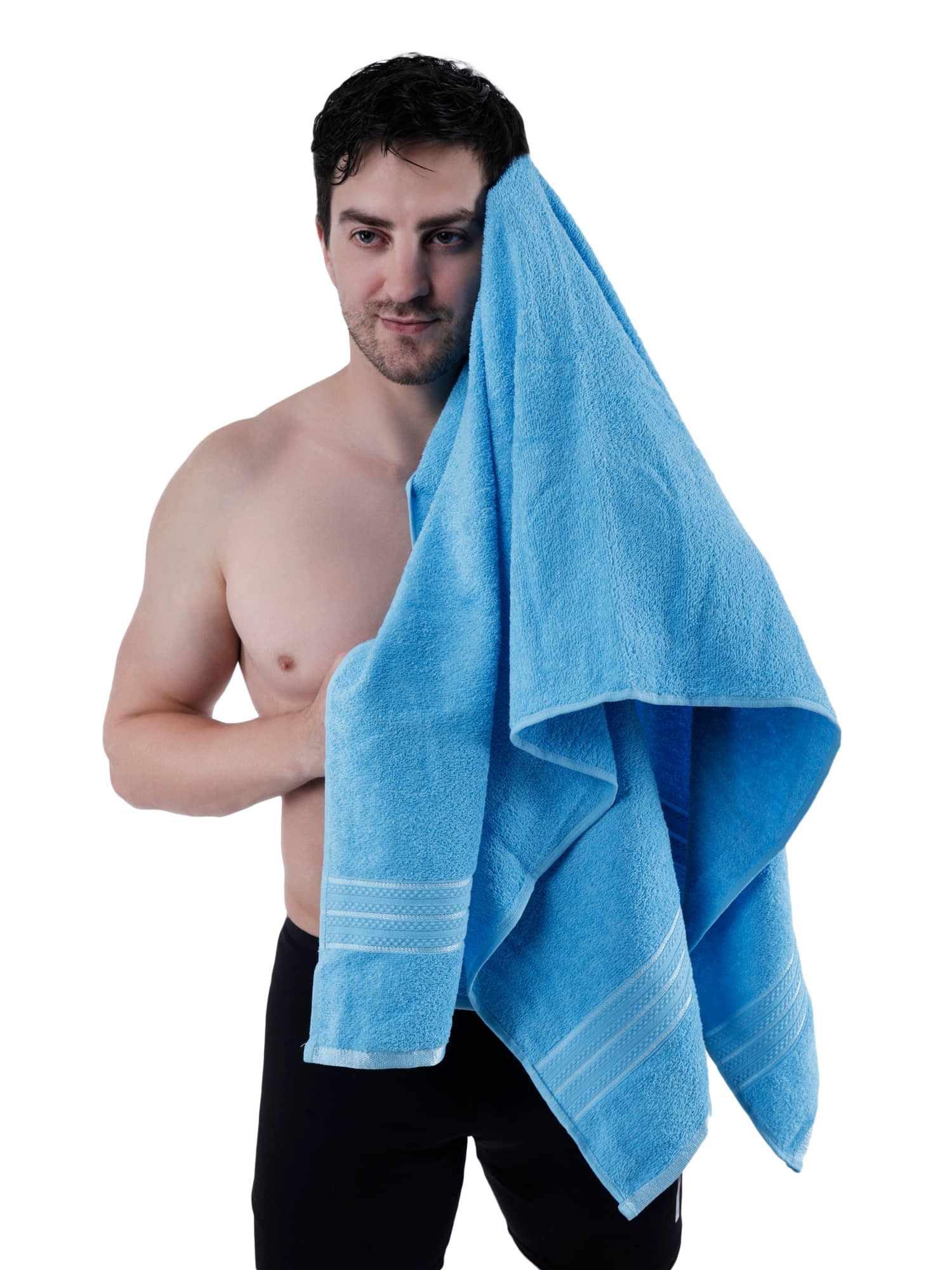 Dollar Cotton Striped 500 -GSM Bath Towel ( Pack of 1 ) - Blue - Towels | Buy online on ZillyBuy