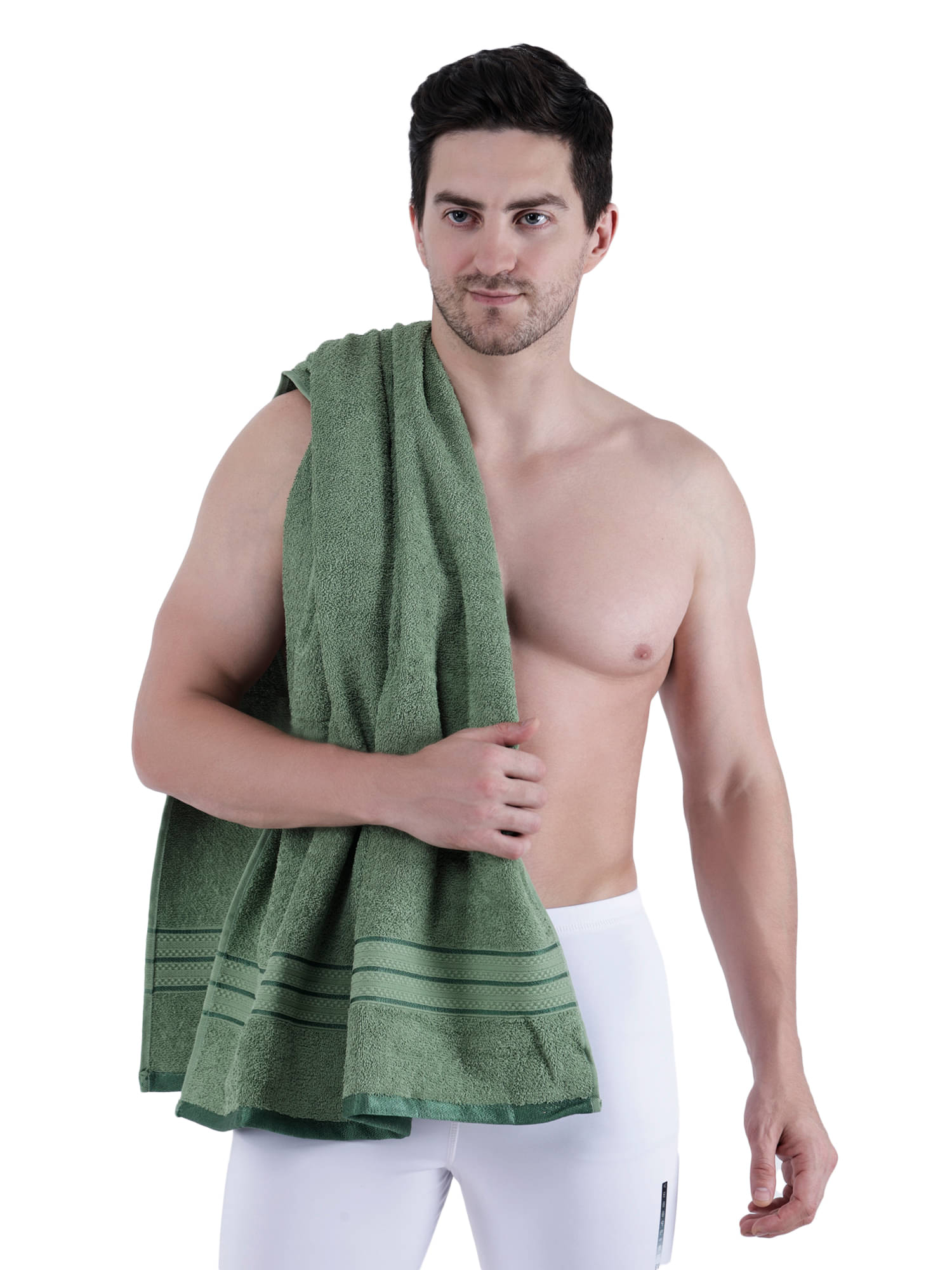     			Dollar Cotton Striped 500 -GSM Bath Towel ( Pack of 1 ) - Green
