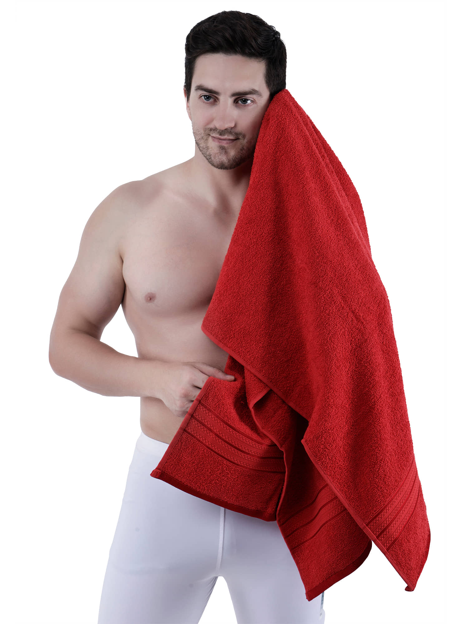 Dollar Cotton Striped 500 -GSM Bath Towel ( Pack of 1 ) - Red - Towels | Buy online on ZillyBuy