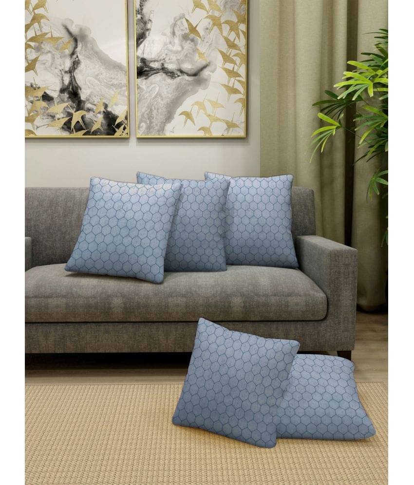 FABINALIV Set of 5 Cotton Blend Abstract Square Cushion Cover (40X40)cm - Blue FABINALIV Set of 5 Cotton Blend Abstract Square Cushion Cover (40X40)cm - Blue