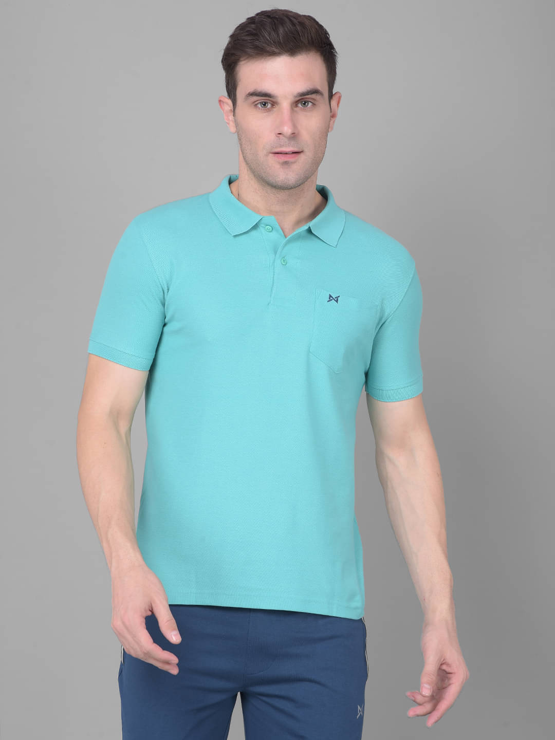     			Force NXT Pack of 1 Cotton Regular Fit Solid Half Sleeves Men's Polo T Shirt ( Blue )
