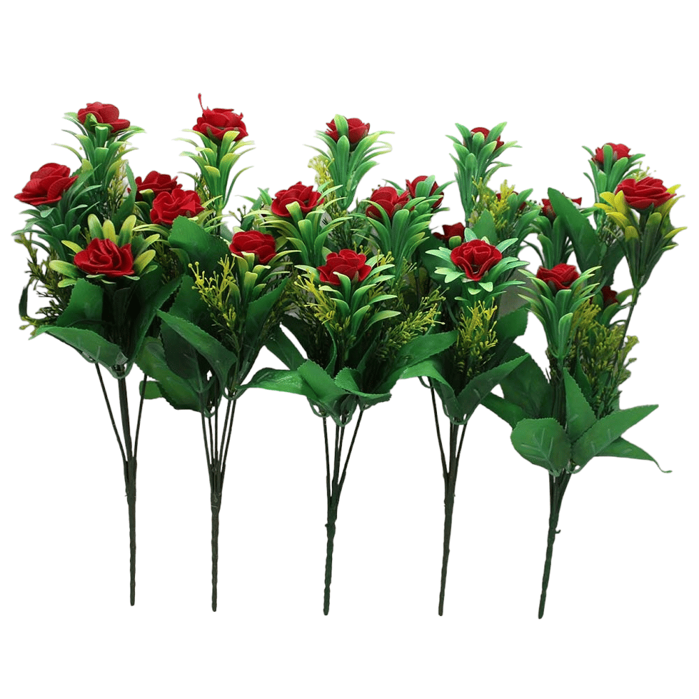 Hidooa - Red Rose Artificial Flowers Bunch ( Pack of 5 )