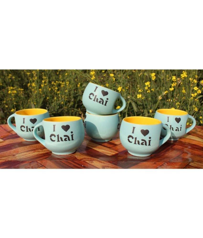 Laghima jadon Aqua & Yellow Round Solid Ceramic Tea Cup 150 ml ( Pack of 6 ) Laghima jadon Aqua & Yellow Round Solid Ceramic Tea Cup 150 ml ( Pack of 6 )