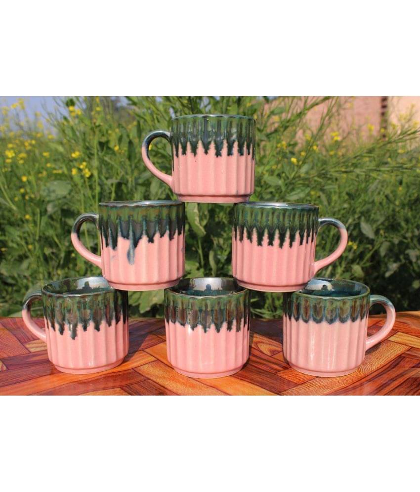     			Laghima jadon Glossy Finish Pink Solid Ceramic Tea Cup 180 ml ( Pack of 6 )