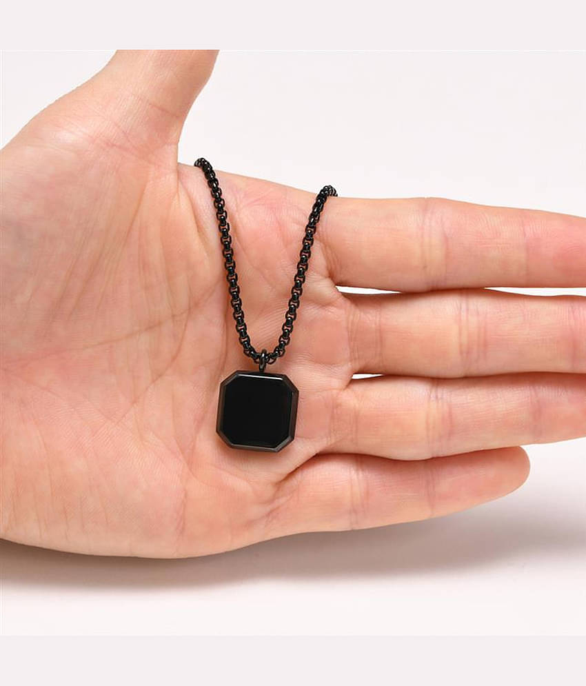 Men's Jewellery Black Silver Chain For Men Boys Geometric Stainless Steel Black Locket Pendant Necklace Chain For Men Boys Anniversary Gift For Husband Gift Chains