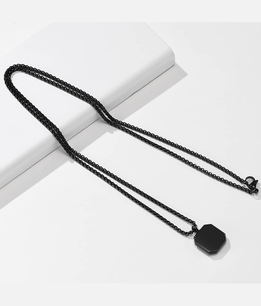 Men's Jewellery Black Silver Chain For Men Boys Geometric Stainless Steel Black Locket Pendant Necklace Chain For Men Boys Anniversary Gift For Husband Gift Chains