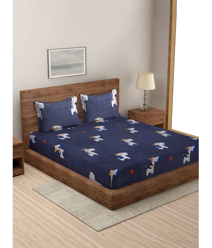     			Modefe Microfiber 1 Double Queen Bedsheet with 2 Pillow Covers ( Blue )