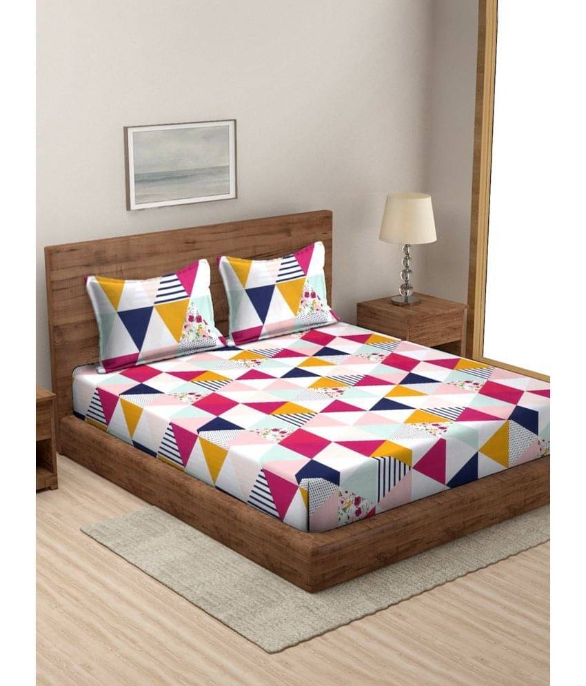     			Modefe Microfiber Floral 1 Double Queen Size Bedsheet with 2 Pillow Covers - Pink