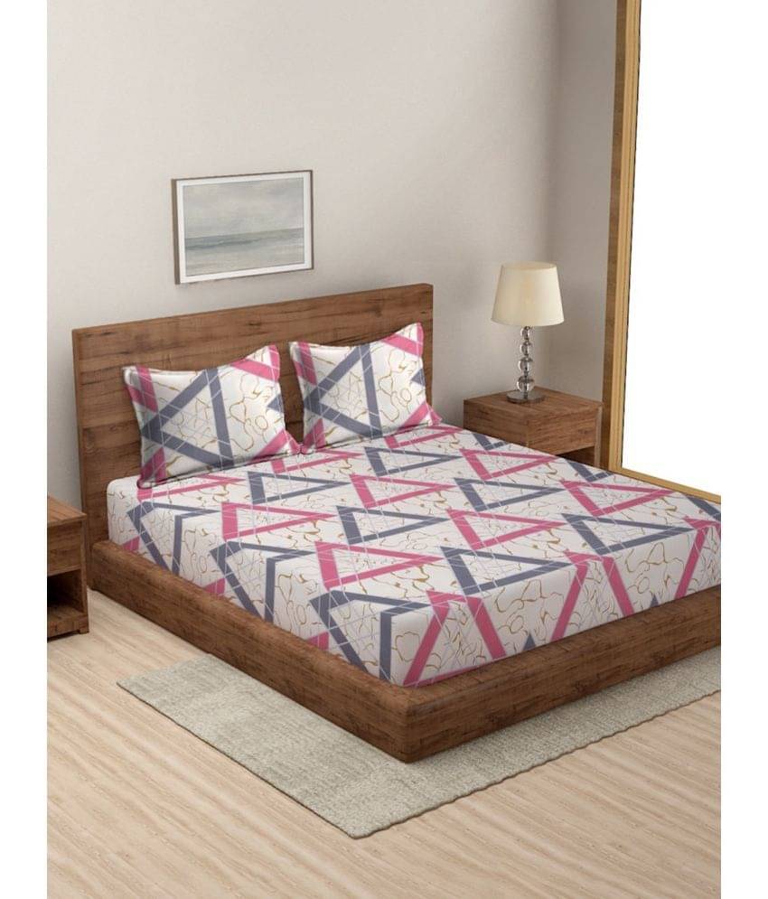 Modefe Microfiber Geometric 1 Double Queen Size Bedsheet with 2 Pillow Covers - Beige Modefe Microfiber Geometric 1 Double Queen Size Bedsheet with 2 Pillow Covers - Beige