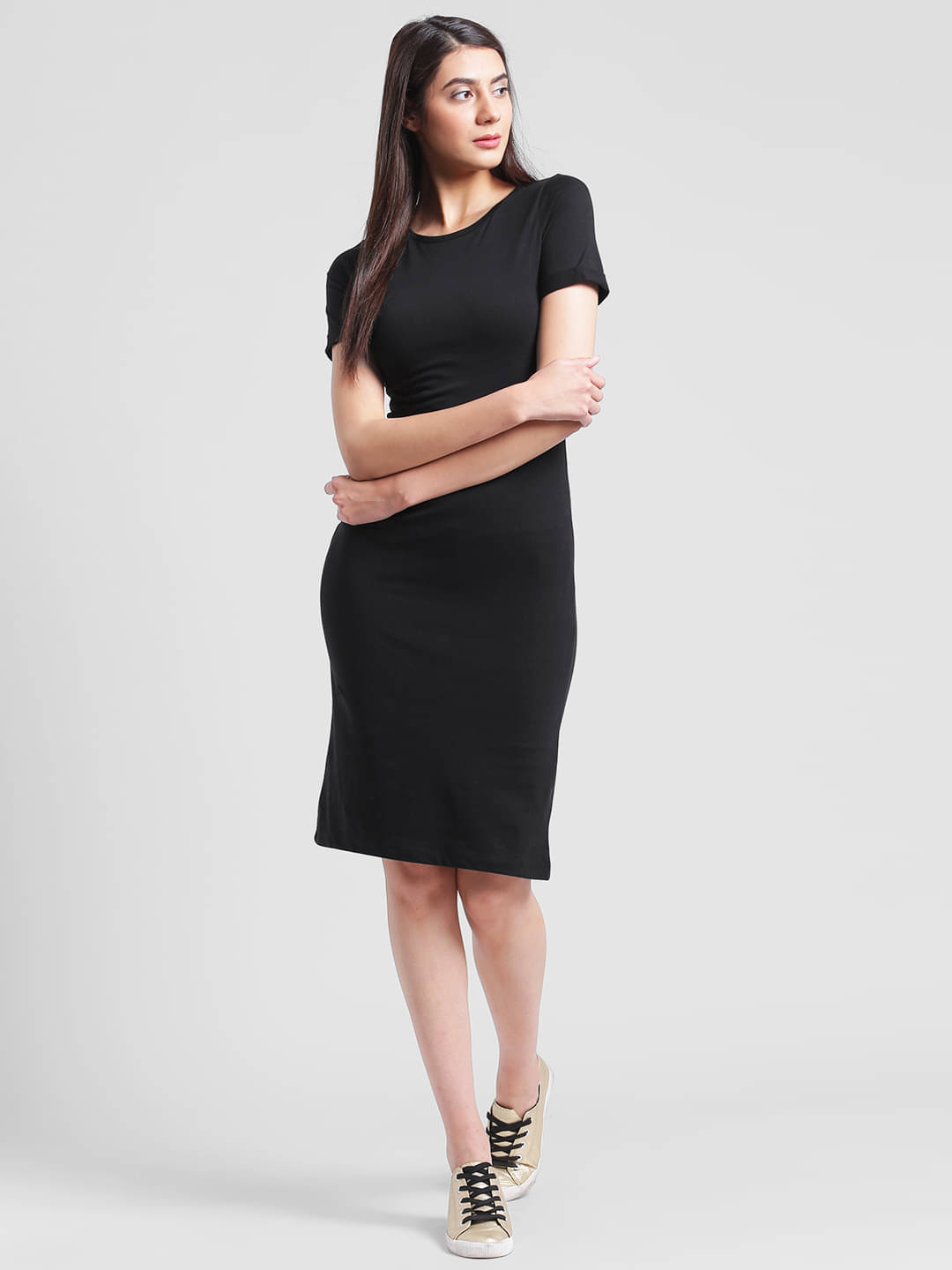    			Rigo Women Cotton Solid Bodycon Dress ( Black )