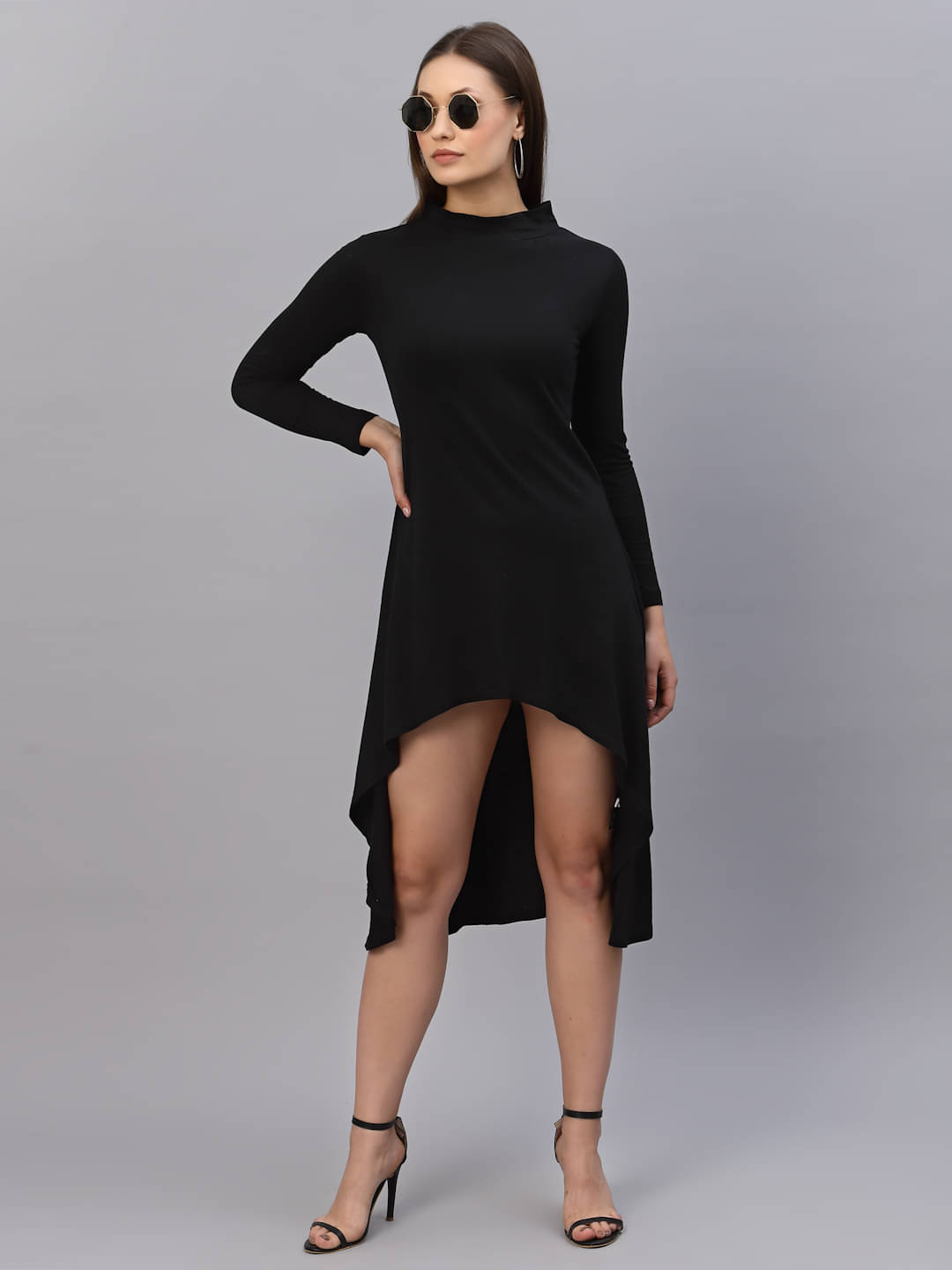 Rigo Women Cotton Solid Asymmetric Dress ( Black ) Rigo Women Cotton Solid Asymmetric Dress ( Black )