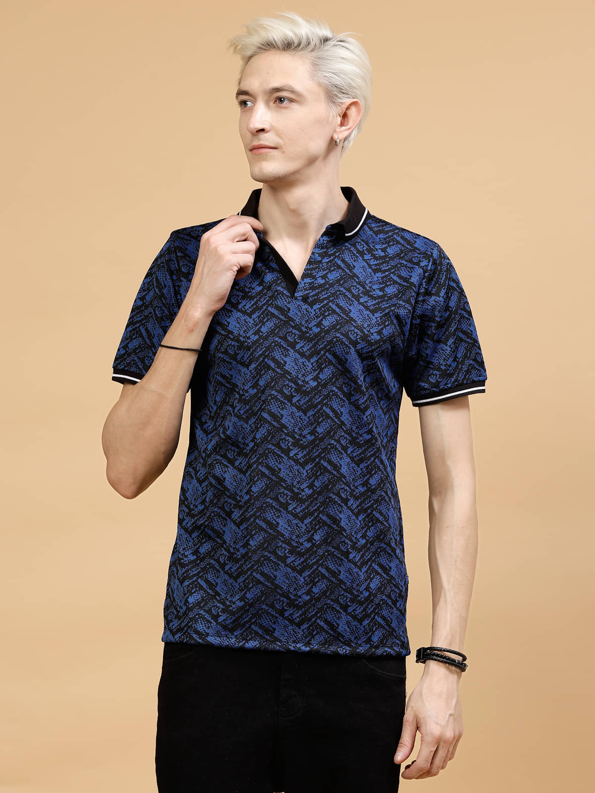     			Rigo Pack of 1 Polyester Slim Fit Printed Half Sleeves Men's Polo T Shirt ( Blue )