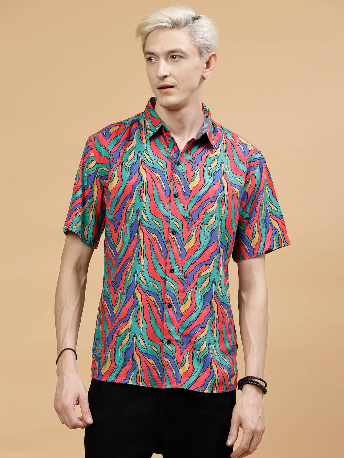 Rigo Rayon Slim Fit Printed Half Sleeves Men's Casual Shirt - Black ( Pack of 1 )