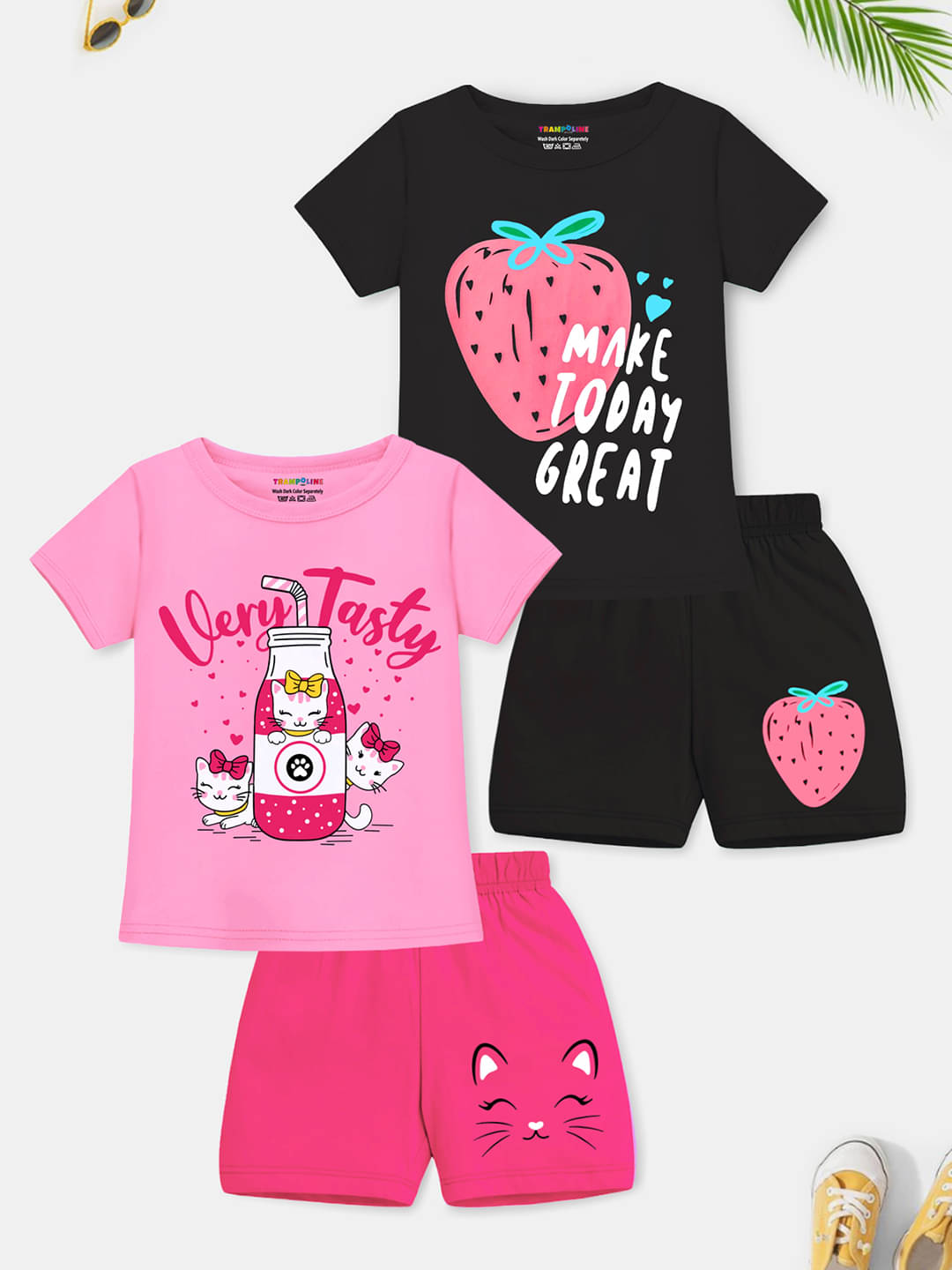 Trampoline Pack of 2 Girls Cotton Blend Top With Shorts ( Multicolor 5 ) Trampoline Pack of 2 Girls Cotton Blend Top With Shorts ( Multicolor 5 )