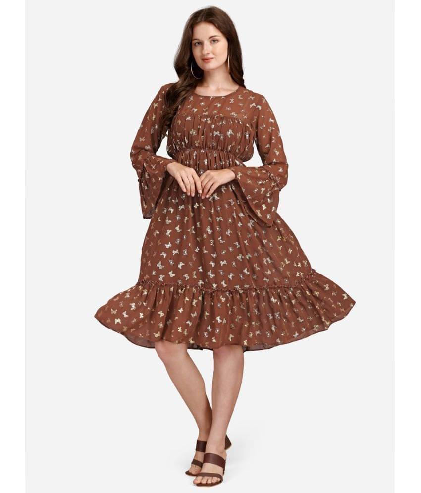     			gufrina Women Cotton Blend Printed Fit & Flare Dress ( Brown )