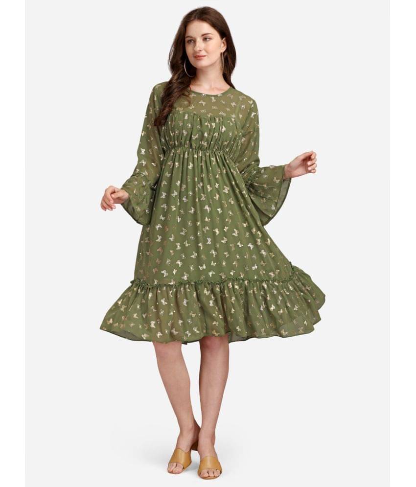    			gufrina Women Cotton Blend Printed Fit & Flare Dress ( Green )
