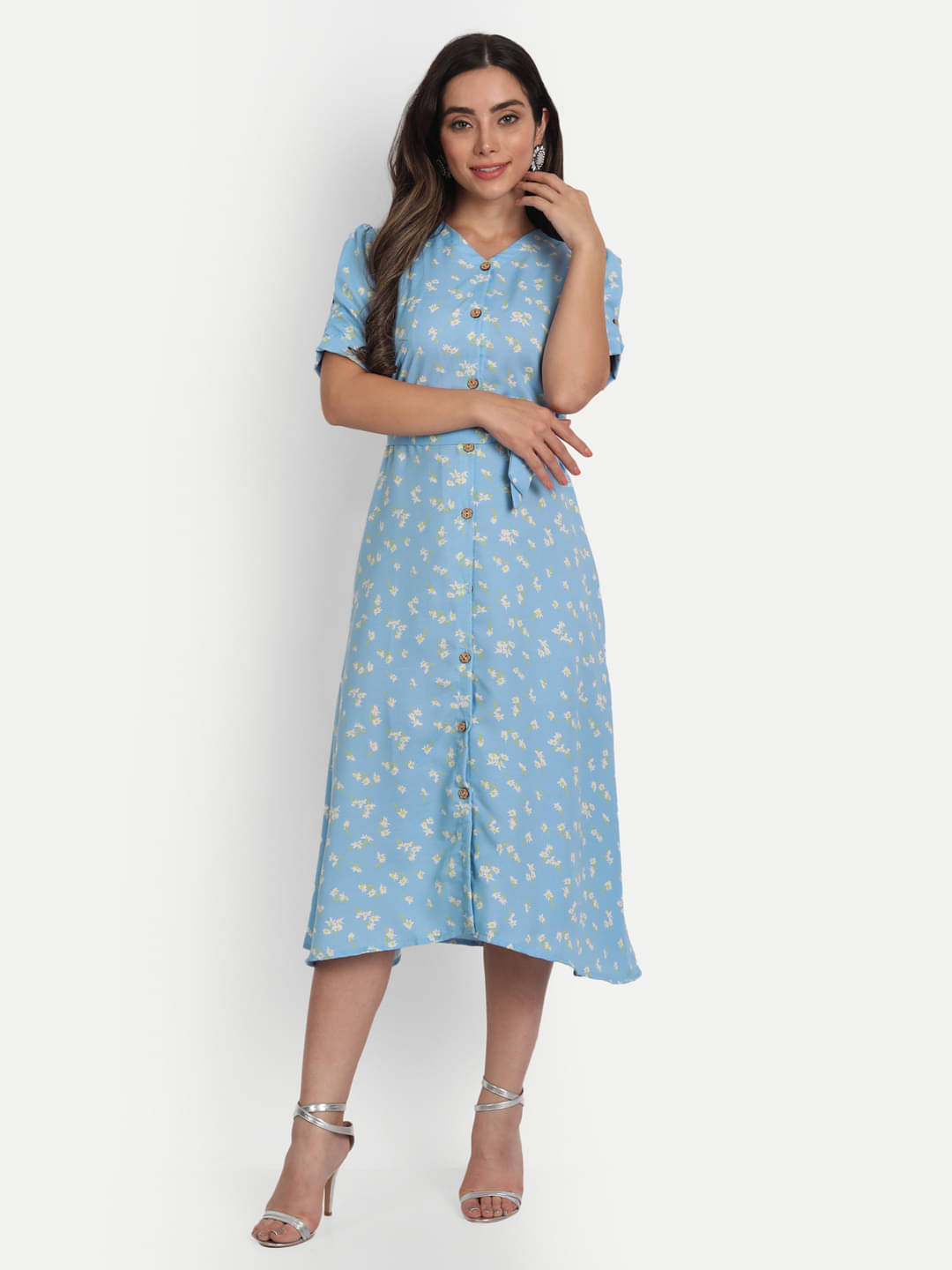    			gufrina Women Cotton Blend Printed Fit & Flare Dress ( Light Blue )