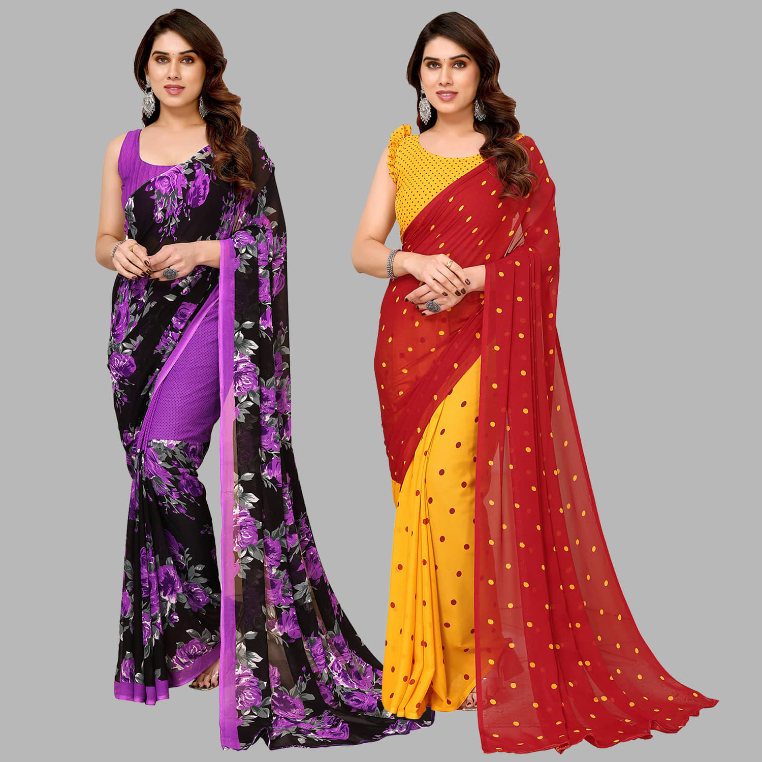 ANAND SAREES Georgette Printed Saree With Unstitched Blouse Piece ( Multicolor ) - Sarees | Buy online on ZillyBuy