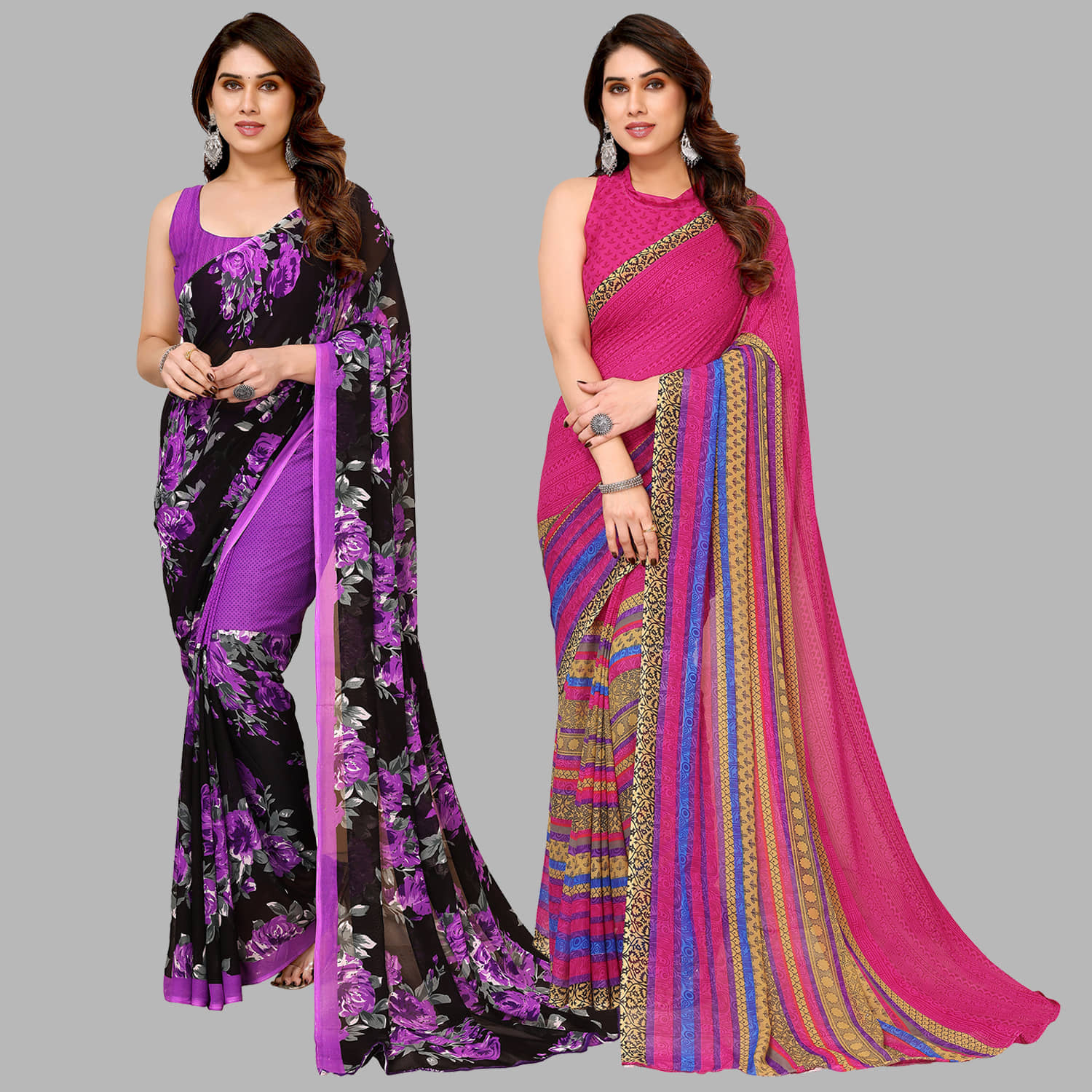 ANAND SAREES Georgette Printed Saree With Unstitched Blouse Piece ( Multicolor ) - Sarees | Buy online on ZillyBuy