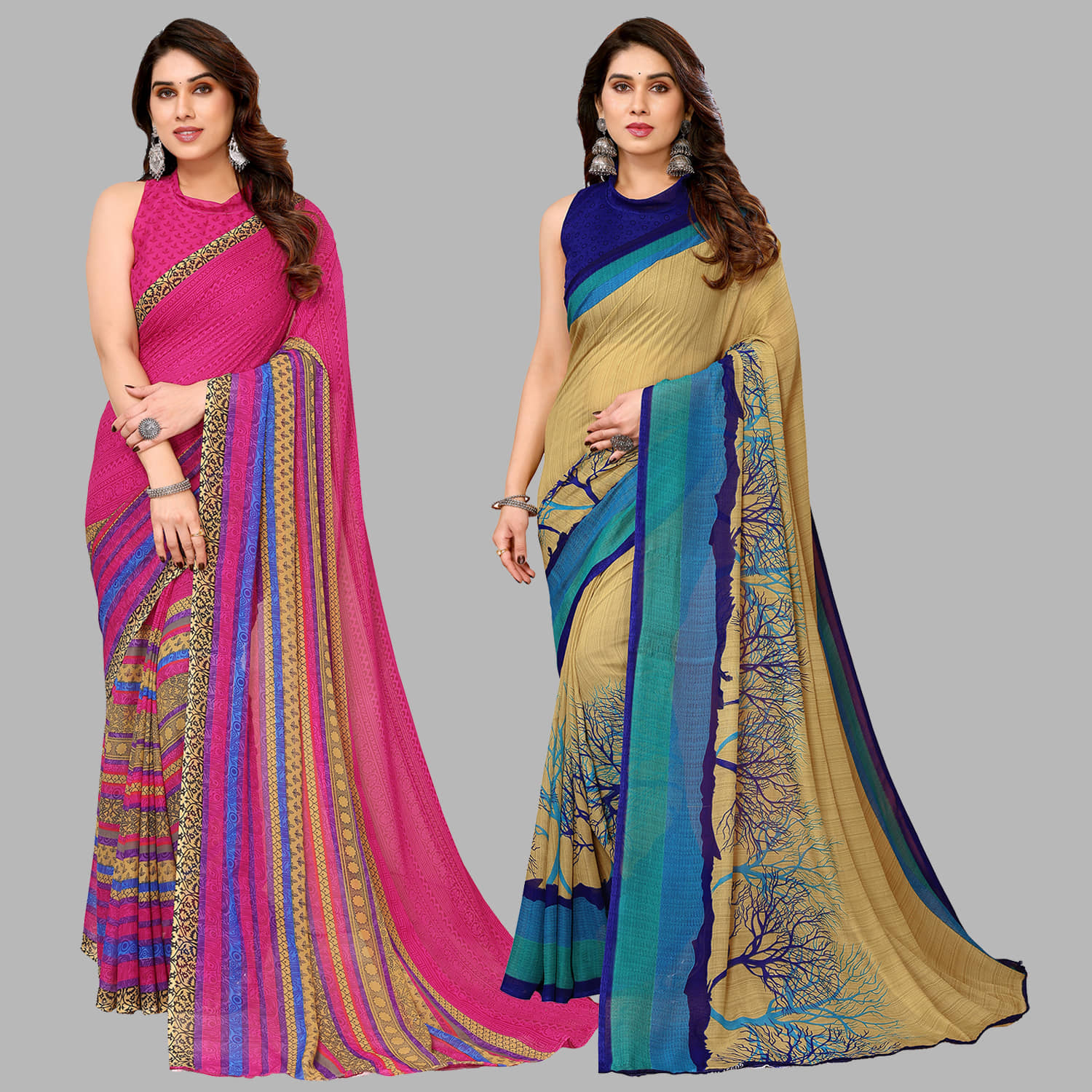 ANAND SAREES Georgette Printed Saree With Unstitched Blouse Piece ( Multicolor ) - Sarees | Buy online on ZillyBuy