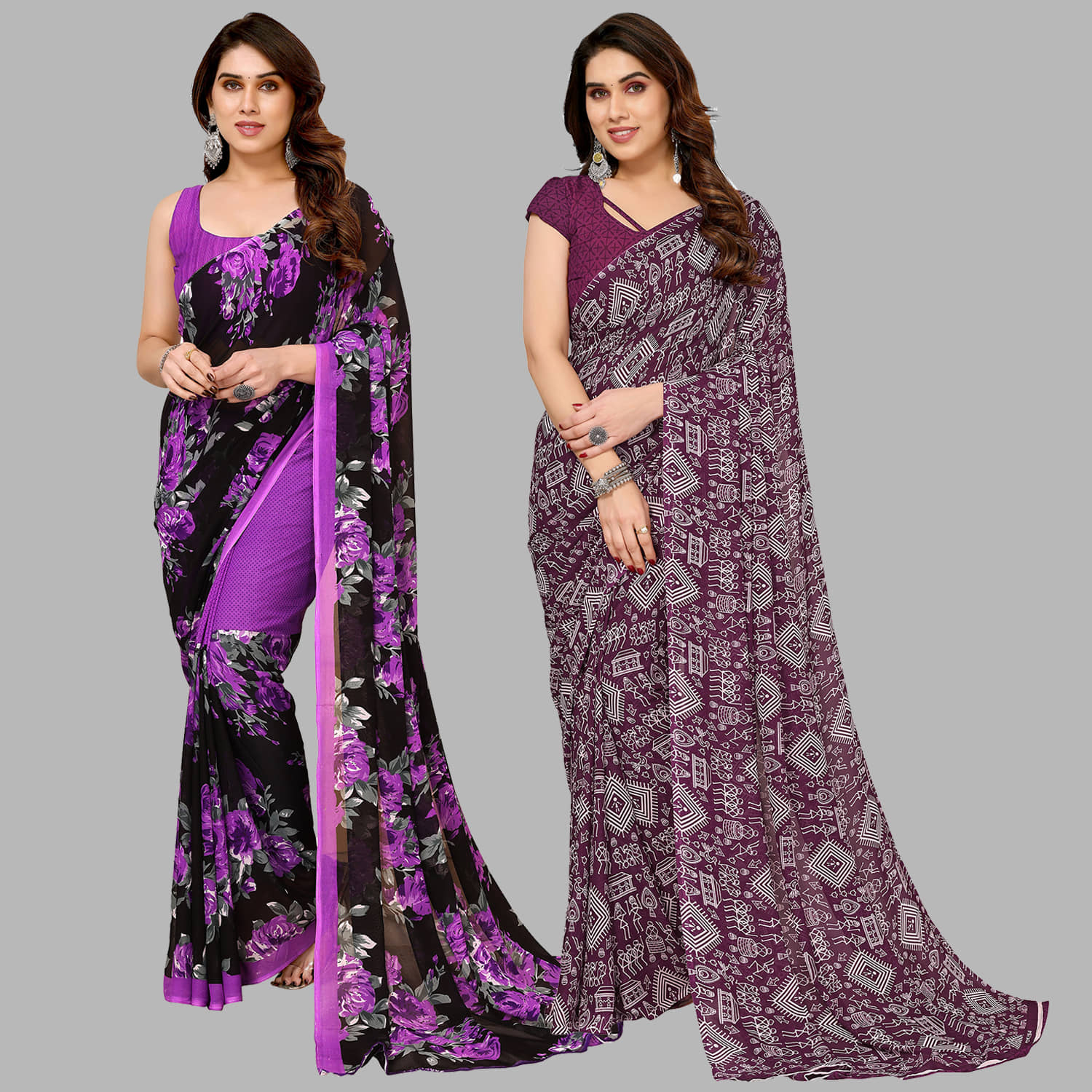 ANAND SAREES Georgette Printed Saree With Unstitched Blouse Piece ( Multicolor ) - Sarees | Buy online on ZillyBuy