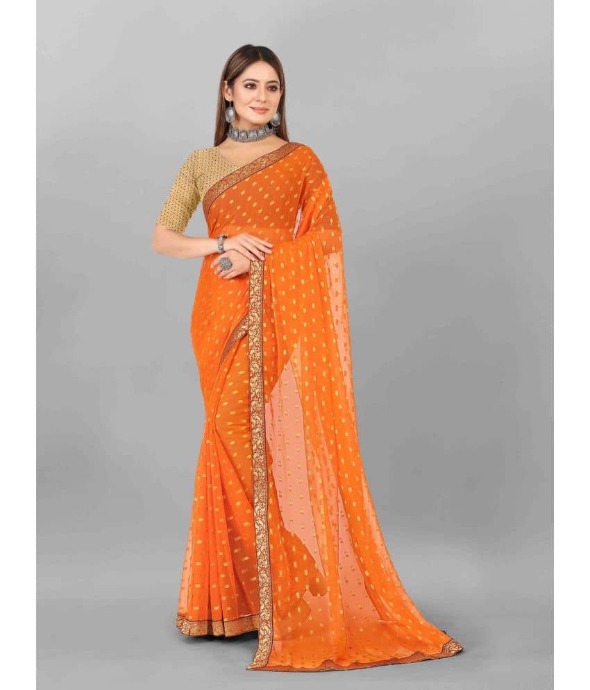 Aardiva Chiffon Printed Saree With Unstitched Blouse Piece ( Orange ) - Sarees | Buy online on ZillyBuy