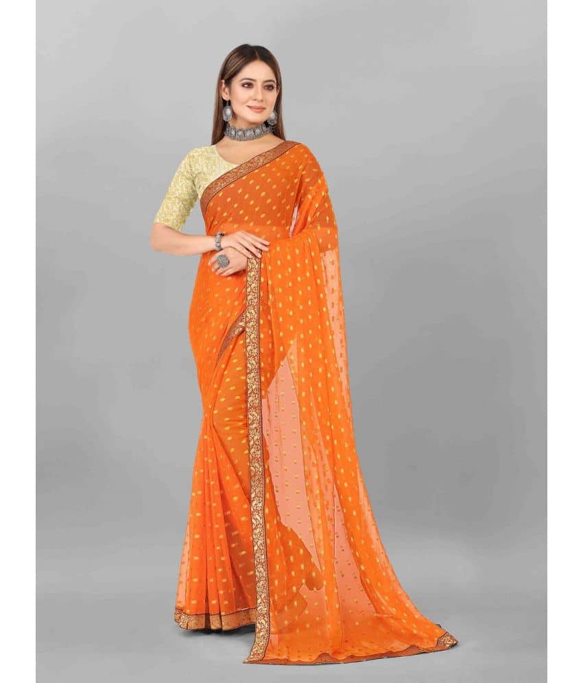 Aardiva Chiffon Printed Saree With Unstitched Blouse Piece ( Orange ) - Sarees | Buy online on ZillyBuy