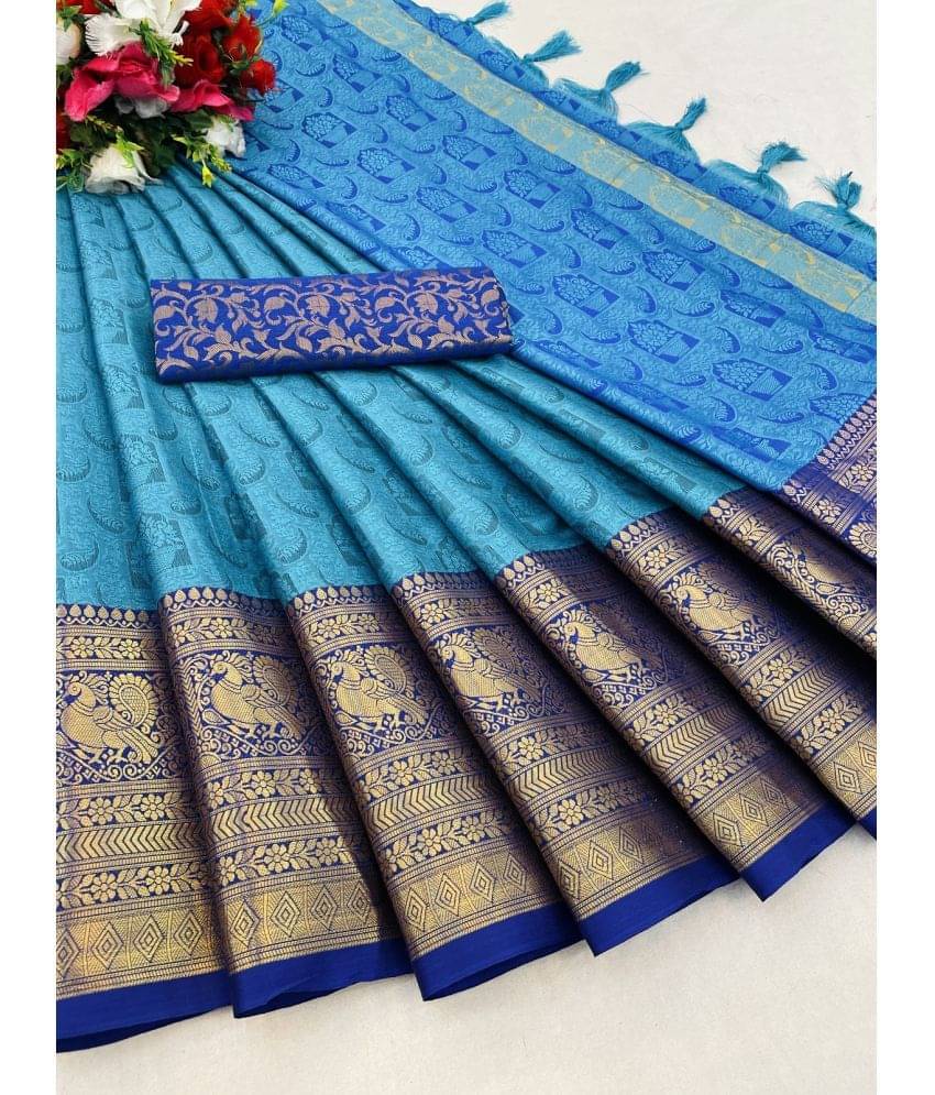 Apnisha Art Silk Embellished Saree With Unstitched Blouse Piece ( SkyBlue ) Apnisha Art Silk Embellished Saree With Unstitched Blouse Piece ( SkyBlue )