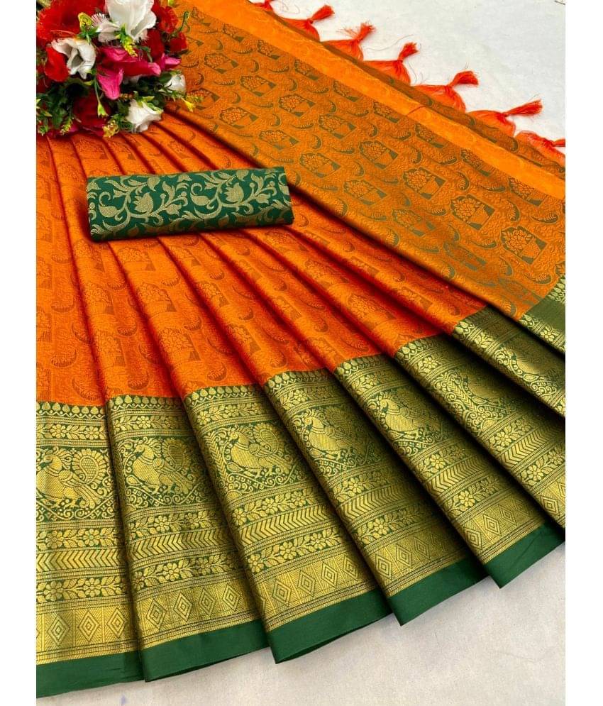 Apnisha Art Silk Embellished Saree With Unstitched Blouse Piece ( Orange ) Apnisha Art Silk Embellished Saree With Unstitched Blouse Piece ( Orange )
