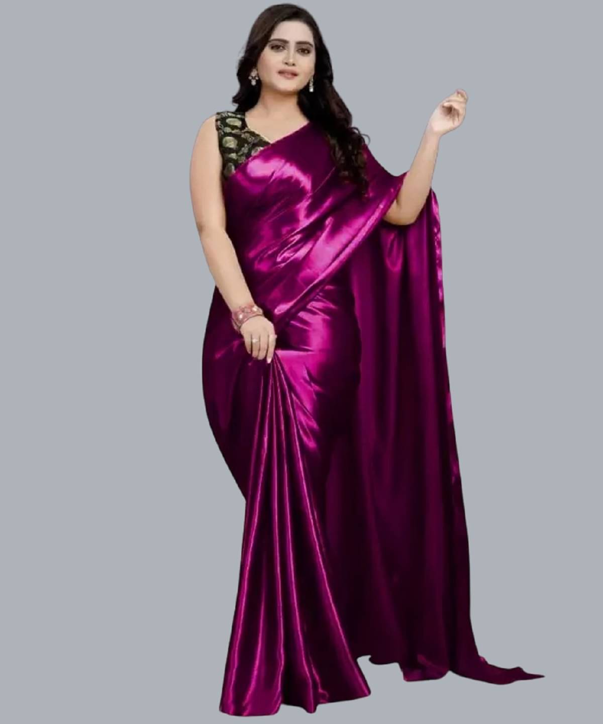 Apnisha Banarasi Silk Embellished Saree With Unstitched Blouse Piece ( Rani ) Apnisha Banarasi Silk Embellished Saree With Unstitched Blouse Piece ( Rani )