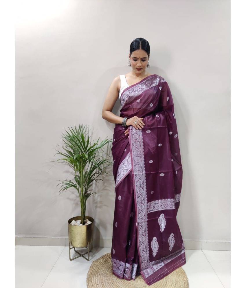 Apnisha Banarasi Silk Embellished Saree With Unstitched Blouse Piece ( Wine ) Apnisha Banarasi Silk Embellished Saree With Unstitched Blouse Piece ( Wine )